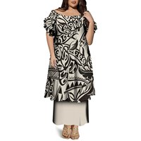 Nouvelle robe longue verte à imprimé samoan, sur mesure, grande taille, pour femmes, épaules dénudées, manches courtes, robe polynésienne Puletasi, ensemble deux pièces