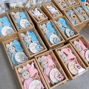 Juguete de madera Montessori dentición <span class=keywords><strong>Amigurumi</strong></span> ganchillo bebé sonajero muñeca <span class=keywords><strong>mordedor</strong></span> comer regalo conjunto para niña niño ducha fiesta ETSY hecho a mano - Product Image 6