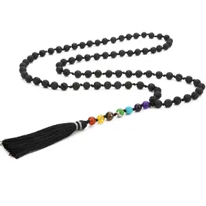 Collier <span class=keywords><strong>mala</strong></span> tibétain naturel, avec perles incrustées, chakras, style indien, collection 108 - Product Image 1