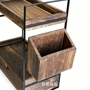 Estante de Almacenamiento de Madera de 2 Niveles, Color Marrón Oscuro, Organizador Multifuncional para Baño y Cocina, Tipo Vertical - Product Image 1