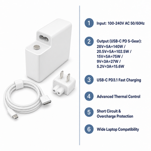 <span class=keywords><strong>Chargeur</strong></span> USB-C pour ordinateur portable 140W 28V 5A Adaptateur secteur Type-C avec QC2.0 et matériau ignifuge pour <span class=keywords><strong>MacBook</strong></span> <span class=keywords><strong>Pro</strong></span> 16/14 pouces M1/M2/M3 - Product Image 3
