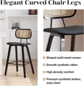 Meja Modern tinggi kursi bar kayu padat kaki rotan punggung berlapis kain kursi Pulau dapur untuk ruang makan/ruang tamu rumah - Product Image 6