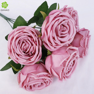 QIHAO 7-Headed Royal Rose <b>Artificial</b> Flowers 40cm Plastic Silk Wedding <b>Bouquet</b> Home Decoration - Product Image 1