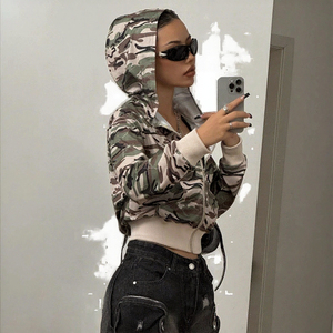 GHH10219 Nouvelle veste camouflage à capuche zippée à manches longues slim fit pour femmes Automne/Hiver Spandex Séchage rapide - Product Image 2