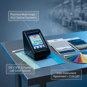 เครื่องวัดสเปกโตรโฟโตมิเตอร์ Sensegood สำหรับการตรวจสอบคุณภาพสิ่งทอและโพลิเมอร์ |   การวัดสีแบบหลายมุม 45:0 |   ห้องปฏิบัติการ CIE* ห้องปฏิบัติการ Hunter | - Product Image 3