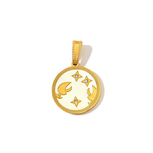 Charme de pièce de monnaie en acier inoxydable plaqué or 18 carats, 12 signes du zodiaque, charme d'<span class=keywords><strong>horoscope</strong></span> en nacre - Product Image 6
