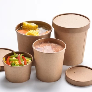 Giấy kraft Bát súp và nắp giấy nghệ thuật súp nóng ly với loại thư mục cho thức ăn trẻ em và khoai tây chiên - Product Image 1