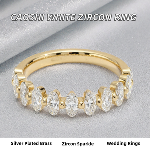 Ensemble de bagues simples plaquées or pour femmes avec zircon blanc intégral, bagues de fiançailles et de mariage - Coffret cadeau de luxe léger - Product Image 2
