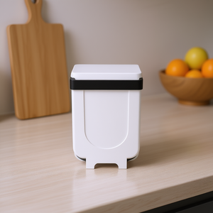 Mini Bote de Basura de Plástico Blanco con Tapa, Cubo de Basura para Cocina con Pedal, Uso Interior, Diseño Rectangular Minimalista - Product Image 2