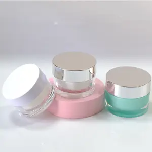Récipient de pot de crème pour le visage d'emballage cosmétique rechargeable 15g 30g 50g 100g sérigraphie en plastique acrylique à double paroi ronde GA