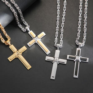 Cruz cristiana religión chapada en oro Zirconia cúbica no deslustre impermeable Acero inoxidable joyería colgante collar hombre hombres - Product Image 1
