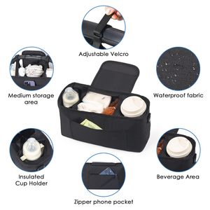 Organisateur <span class=keywords><strong>de</strong></span> <span class=keywords><strong>poussette</strong></span> avec porte-gobelet, sac suspendu, bandoulière, imperméable, durable, pour lingettes, biberons et essentiels, en polyester, grande capacité - Product Image 3