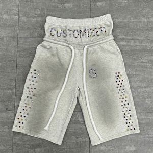 Shorts Bermuda Baggy en Coton 100% Personnalisés à Double Taille, Effet Délavé Acide, avec Appliques Brodés et Pierres Précieuses - Product Image 1