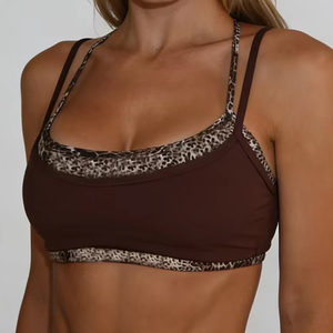 Nuovo Design 2026: Reggiseno Sportivo da Donna con Stampa Leopardata e Effetto Stratificato, Traspirante, in Tessuto Riciclato ad Asciugatura Rapida - Product Image 1