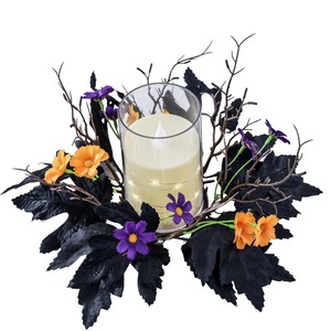 Ghirlanda per Candele di Halloween a Prezzo di Fabbrica con Foglie d'Acero Nere, Fiori Arancioni <span class=keywords><strong>e</strong></span> <span class=keywords><strong>Viola</strong></span> <span class=keywords><strong>e</strong></span> Rami per Centrotavola Spaventoso - Product Image 5