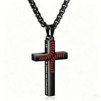 Collier unisexe en acier inoxydable, motif croix de baseball et bambou, style sportif, avec inscription, transfrontalier Europe-Amérique