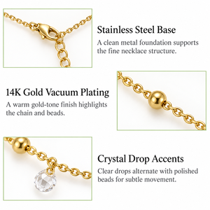 Collar Crystal Station de Acero Inoxidable con Baño de Oro de 14K y Cadena Ajustable con Cuentas - Product Image 2