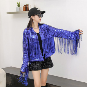 Vrouwen Fashion Fringe Goud Rood Zwart Sliver Tassel Glitter Tops Meisje Partij Cosplay Losse Jas Partywear - Product Image 5