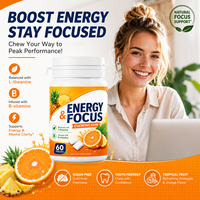 Vitahall OEM Private Label Energy & Focus Chewing Gum Sans Sucre Saveur Fruits Tropicaux L-Théanine Complément Cérébral