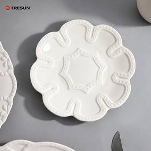 Luxury White Flower Bone China Wedding Charger <b>Ceramic</b> Embossed Dinner <b>Plate</b> Set Color Enamel Creative Bake Dishes for Household - Product Image 3
