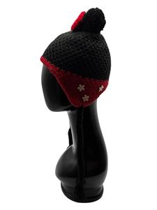 High Quality Kids Red Bow Beanie with Leather <b>Patch</b> and Silicone Printing for Skiing - Product Image 3