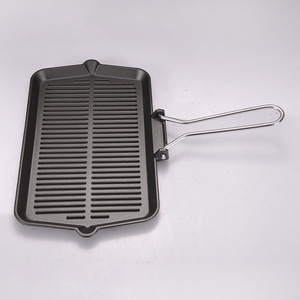 Poêle à griller rectangulaire en fonte pré-culottée antiadhésive moderne pour steak croustillant et cuisinières à gaz/à induction - Product Image 5