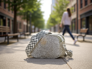 Women's Denim <b>Camera</b> Crossbody Bag Geometric Pattern Zipper Closure All Seasons <b>Use</b> - Product Image 2