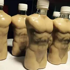 Maysurê Garrafas plásticas vazias para smoothies, suco e café, em forma de corpo masculino, 300ml, corpo muscular, suco e fermentação fria