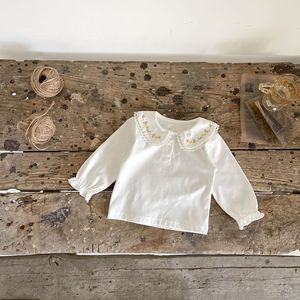 Camicetta Primaverile e Autunnale 2022 per Bambine con Ricamo Semplice, Colletto e Maniche Lunghe in Cotone, 0-3 Anni - Product Image 2