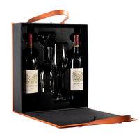 Étui à vin en cuir PU, boîte d'emballage pour deux bouteilles de vin, sacs cadeaux pour vin avec 2 verres à vin transparents