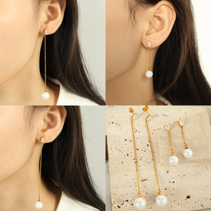 Pendientes colgantes con cadena de oro y perlas de imitación, joyería para fiestas EH524 EH525 - Product Image 4