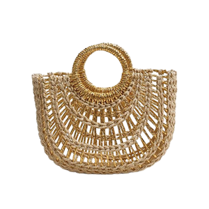 Women Hollow Out Woven Handbag Top Handle <b>Straw</b> Beach <b>Bag</b> Fashion Color-Block Woven <b>Straw</b> Purse for Vacation Seaside Party - Product Image 5