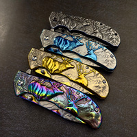 Couteau pliant à motif d'élk en relief 3D, acier inoxydable 8Cr14Mov, 220 mm, couteau de poche à pointe tombante pour le camping, cadeau