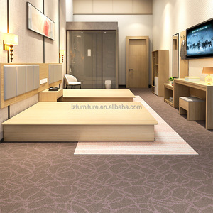 Low Cost Hotel <b>Bed</b> Customize Queen King Size Solid Wood <b>Platform</b> <b>Bed</b> <b>Frame</b> with Nightstands &Fabric Upholstered Headboard - Product Image 4