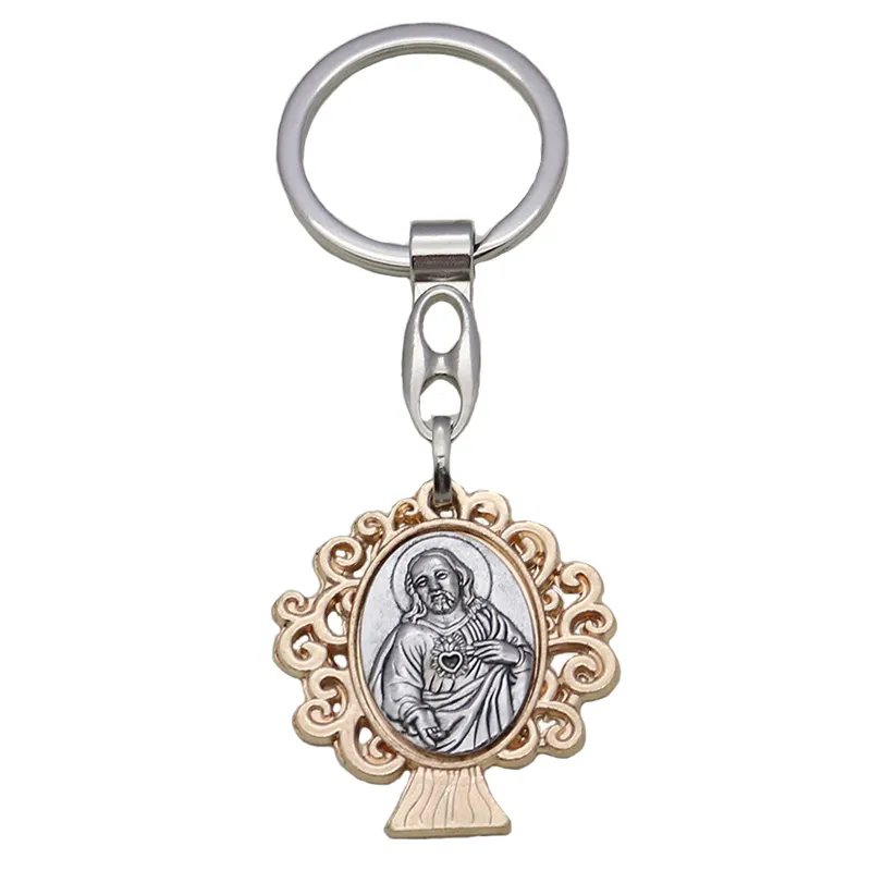 Religious Keychains High Quality Gifts Carabiner Keychain Gold Color Religious Saint Sculpture Metal Car Key Chain