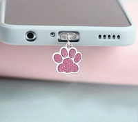 Nouvelle conception, cache-poussière personnalisé en métal pour téléphone portable, motif chien de dessin animé, paillettes, souvenir, bouchon en caoutchouc nickelé noir