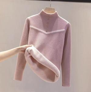 <span class=keywords><strong>Pull</strong></span> de base en tricot chaud à <span class=keywords><strong>manches</strong></span> longues automne/hiver pour femmes <span class=keywords><strong>avec</strong></span> velours ajouté et haut <span class=keywords><strong>pull</strong></span> en velours à col haut épaissi - Product Image 4