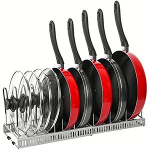 Expandable Pots and Pans Lid Holders Rack Organizer Under Cabinet Pot Cover Storage <b>Shelf</b> Rack Holder with 9 Adjustable Dividers - Product Image 2