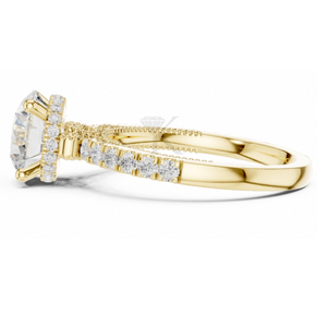 Anillo de Compromiso de Corte Redondo en Oro Amarillo con Halo Oculto, Anillo de Diamantes Estilo Vintage con Banda Milgrain Pave, Joyería Nupcial Elegante - Product Image 2