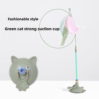 Nueva Varita de Juego para Gatos con Potente Ventosa, Campana y Pluma Reemplazables, Varilla Larga, Diseño de Cara de Gato, para Uso en Interiores