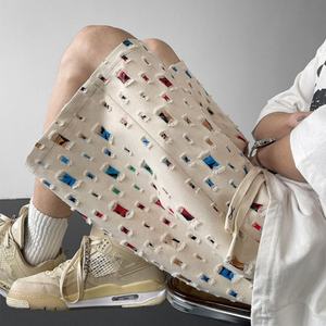 Pantalones Cortos Casuales de 5 Pulgadas para Hombre, de Doble Capa, con Logotipo Personalizado, Estilo Urbano, Diseño a Cuadros Desgastado, Cintura Elástica - Product Image 3