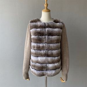 Jxwatcher abrigo de lana suave de invierno chaqueta de piel de conejo Real de manga de punto de lujo grueso cálido personalizado mujeres abrigo de piel de <span class=keywords><strong>Chinchilla</strong></span> Real - Product Image 5