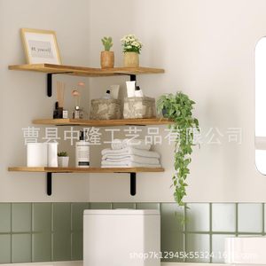 Étagère d'angle murale en bois à 2 niveaux pour cuisine, salon ou présentoir - Product Image 3