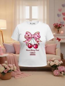 T-shirt da donna Mina girocollo con stampa cuore e ciliegie, casual per tutti i giorni, primavera estate, 100% cotone, manica corta - Product Image 2