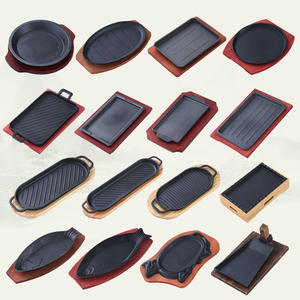 Чугунный стейк Fajita, жаркая сковорода, горячее блюдо, тарелка для жарки, сервировочное блюдо с деревянной базовой тарелкой 8 ''10'' 12'' - Product Image 1