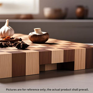 Grande planche à découper en acacia à carreaux avec rainures pour les jus et poignées, planche à découper en bois, plateau de service type bloc de <span class=keywords><strong>boucher</strong></span> - Product Image 5