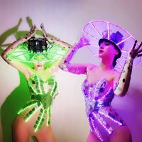Femme Changement de Couleur LED Robe Lumineuse Chapeau Lumineux Ladies Gogo Dance Outfit DS Suit Costume Performance Clubwear Party Copslay