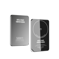 Batterie externe magnétique L148B Snap-and-Charge ultra-mince 7,3 mm avec cordon, charge sans fil 15W, PD 20W, 5000mAh, indicateur LED, laser gratuit