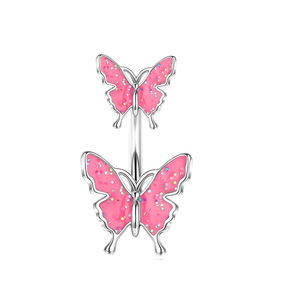 Edelstahl Niedlich Doppel Schmetterling Nabel Knopf Piercing Shinny Glitter Tanz Bauch ringe Emaille Body Piercing Schmuck - Product Image 3