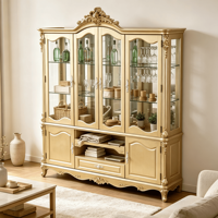 Vitrine à vin en bois doré de style royal européen, vitrine à portes vitrées avec tiroir pour maison, villa, hôtel, personnalisable